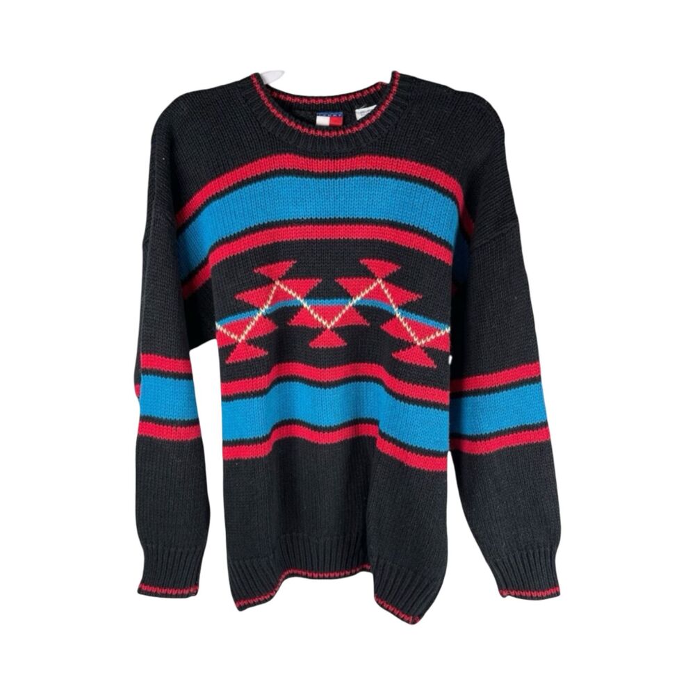 Tommy Hilfiger Men's Vintage Geometric Colorblock Linen Cotton Sweater Small